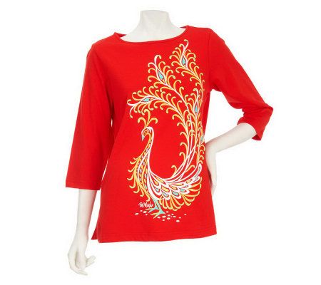 Bob Mackies Printed Peacock Knit Top - A201002
