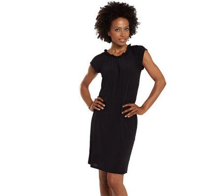 Isaac Mizrahi Live! Cap Sleeve Knit Dress with Elastic Neck - A202402
