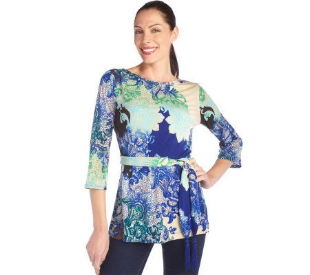 George Simonton Printed Milky Knit Tunic with 3/4 Sleeves - A204202