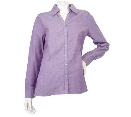 Denim & Co. Essentials Y-neck Button Front Woven Shirt - A211302