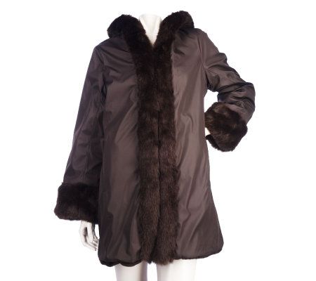 Dennis Basso Water Resistant Reversible to Faux Fur Hooded Coat - A212102