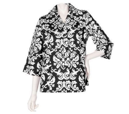 Dennis Basso Printed Cotton Canvas 3/4 Sleeve A-line Jacket - A214202