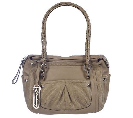 B.Makowsky Leather and Lizard Embossed Zip Top Satchel w/Chain Straps - A215002