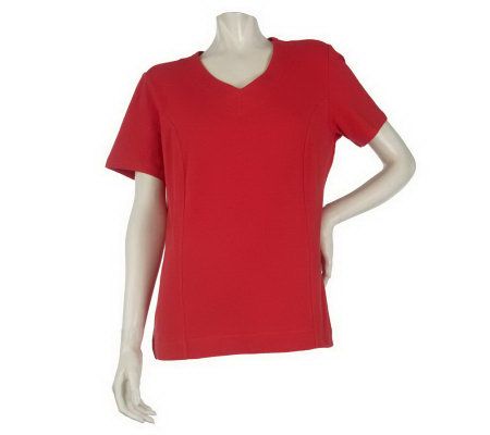 Denim & Co. Essentials Short Sleeve V-neck Top with Seam Detail - A215702