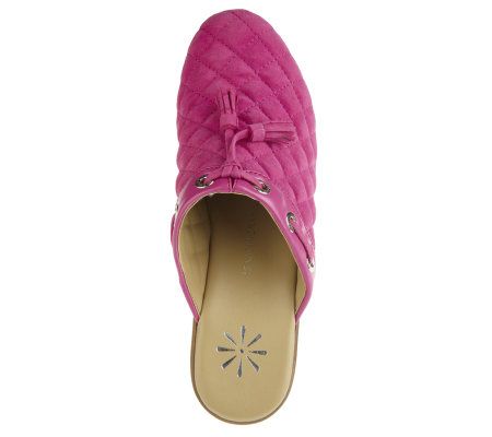 Isaac Mizrahi Live! Quilted Suede Clogs with Tassel Detail