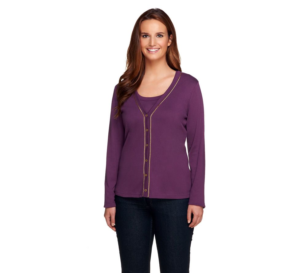 Liz Claiborne New York V-Neck Twin Set with Chain Detail - A217802