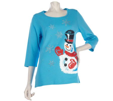 Quacker Factory Painted Snowman 3/4 Sleeve T-Shirt - A218302