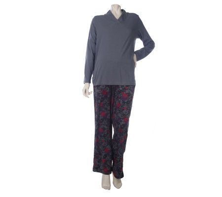 Stan Herman Field of Blooms 2pc Set with Solid Top and MicrofleecePant - A218402