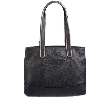 B. Makowsky Snake Embossed Leather Shopper with Zipper Pockets