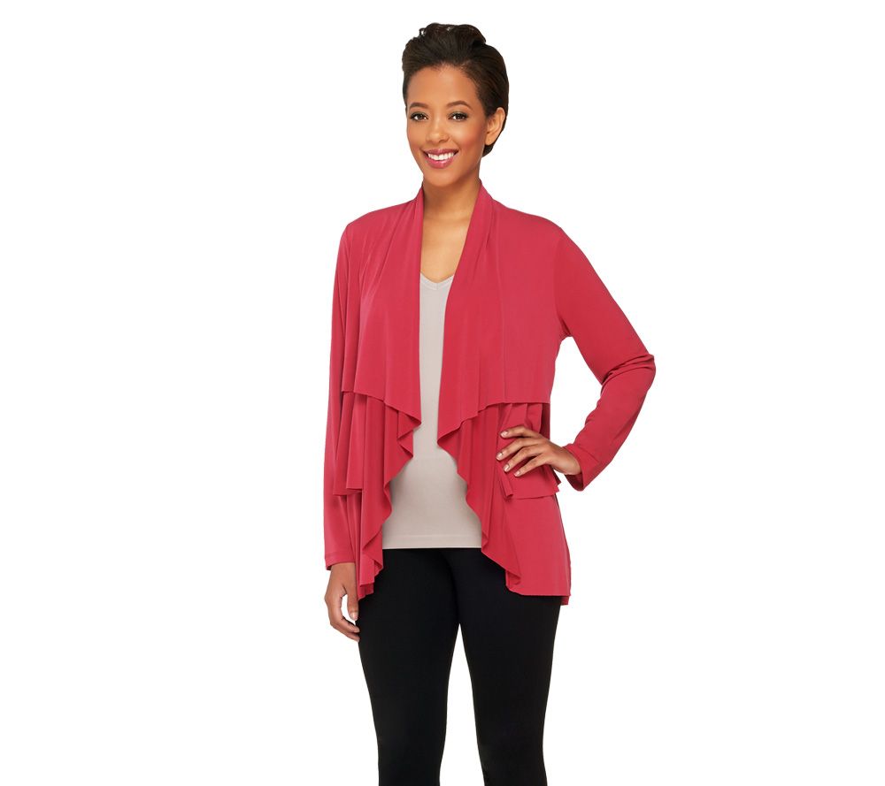 Susan Graver Liquid Knit Tiered Front Cardigan with Long Sleeves - A221302