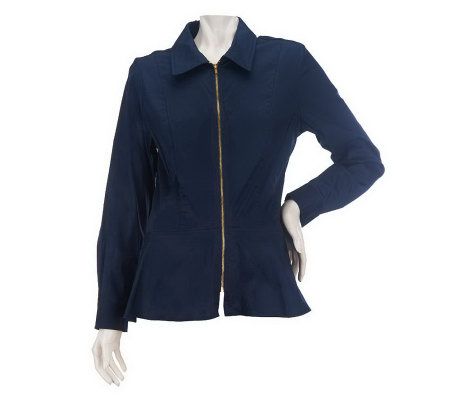Linea by Louis DellOlio Zip Front Blouse with Uneven Hem - A221802