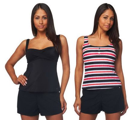 Liz Claiborne New York Solid & Stripe Tankinis w/ Swim Short - A225802