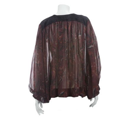 Nicole Richie Collection Printed Blouse with Velvet Detail