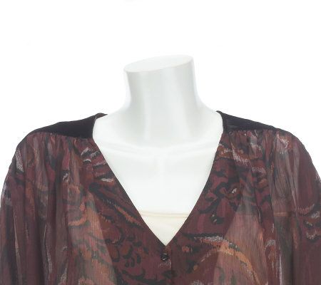 Nicole Richie Collection Printed Blouse with Velvet Detail