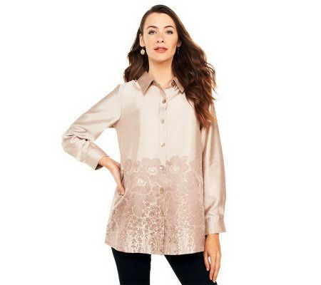 Joan Rivers Floral Border Boyfriend Shirt - A229102