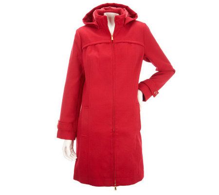 Isaac Mizrahi Live! Hooded Zip Front Melton Parka - A229302