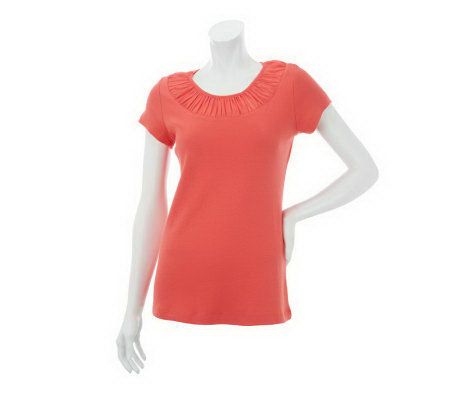 Isaac Mizrahi Live! Short Sleeve Chiffon Neck Tee - A229902