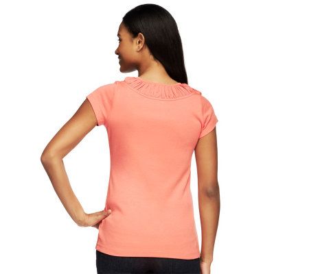 Isaac Mizrahi Live! Short Sleeve Chiffon Neck Tee