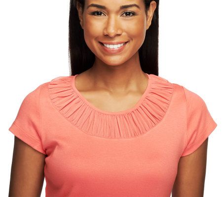 Isaac Mizrahi Live! Short Sleeve Chiffon Neck Tee