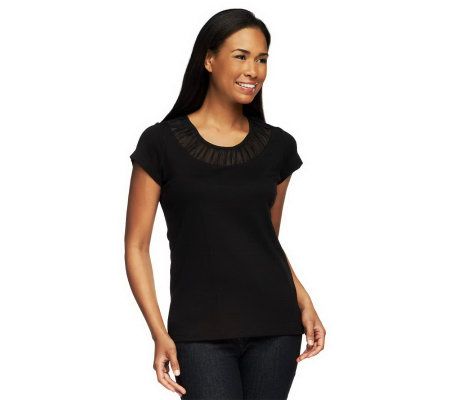 Isaac Mizrahi Live! Short Sleeve Chiffon Neck Tee - A229902