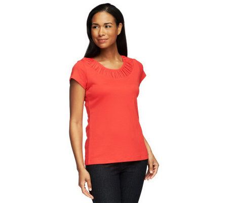 Isaac Mizrahi Live! Short Sleeve Chiffon Neck Tee - A229902