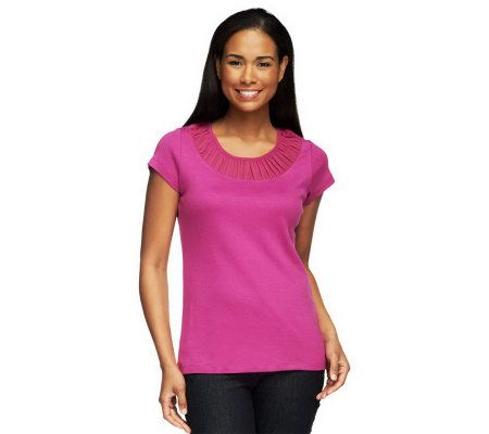 Isaac Mizrahi Live! Short Sleeve Chiffon Neck Tee - A229902