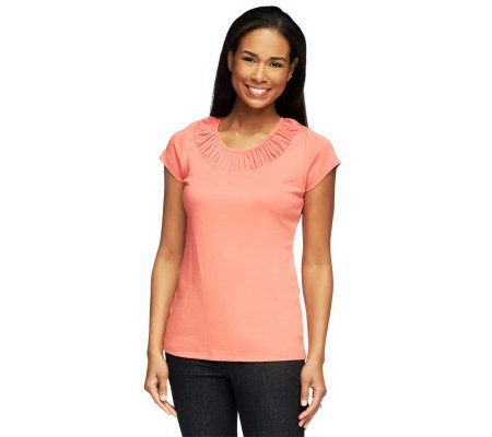 Isaac Mizrahi Live! Short Sleeve Chiffon Neck Tee - A229902