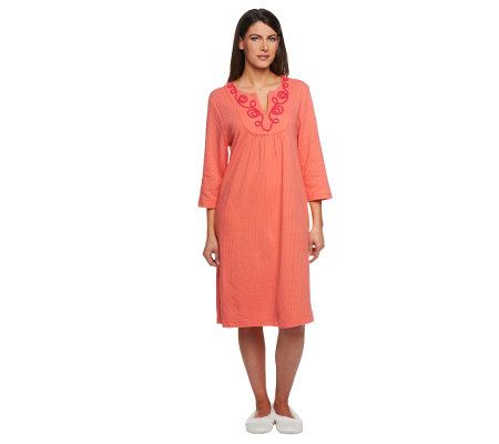 Carole Hochman Embroidered Knit Seersucker Caftan - A230102