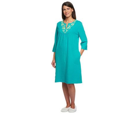 Carole Hochman Embroidered Knit Seersucker Caftan - A230102
