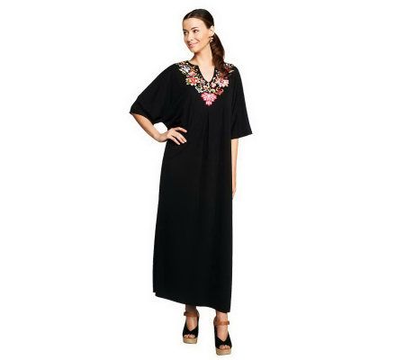 Joan Rivers Regular Length Embroidered Flowers Caftan - A230602