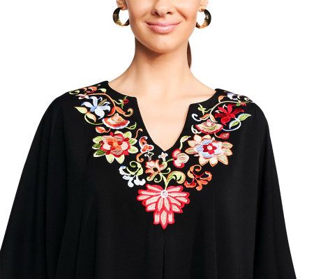 Joan Rivers Regular Length Embroidered Flowers Caftan