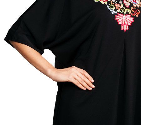 Joan Rivers Regular Length Embroidered Flowers Caftan