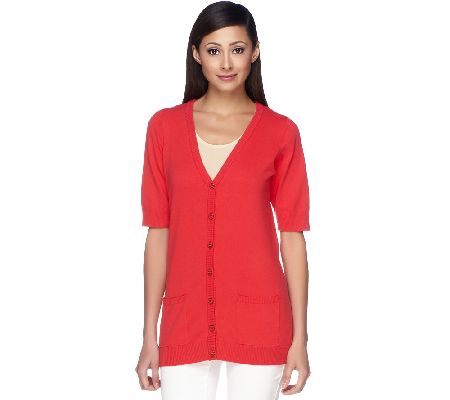 Denim & Co. Essentials Elbow Sleeve Cardigan with Pockets - A230902