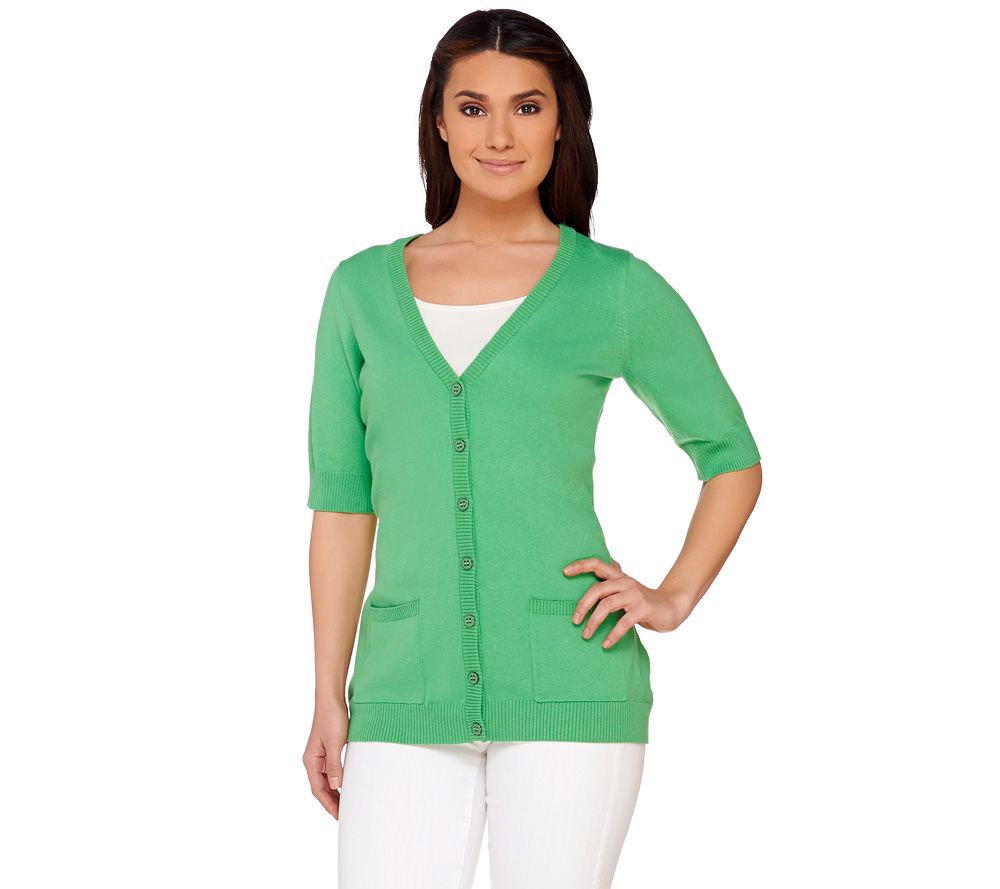 Denim & Co. Essentials Elbow Sleeve Cardigan with Pockets - A230902