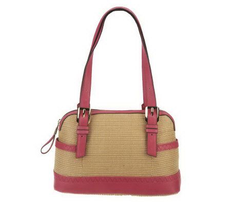 B. Makowsky Straw Zip Top Satchel with Glove Leather Trim - A231002