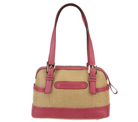 B. Makowsky Straw Zip Top Satchel with Glove Leather Trim