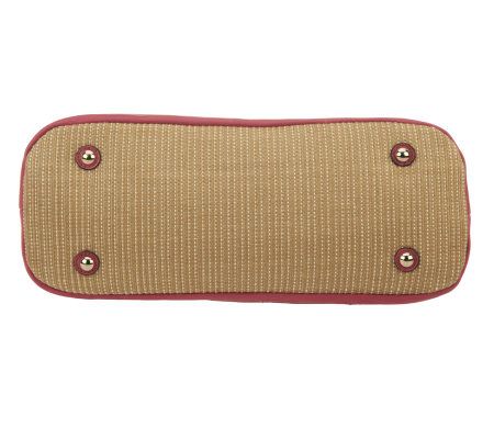 B. Makowsky Straw Zip Top Satchel with Glove Leather Trim