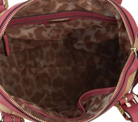 B. Makowsky Straw Zip Top Satchel with Glove Leather Trim