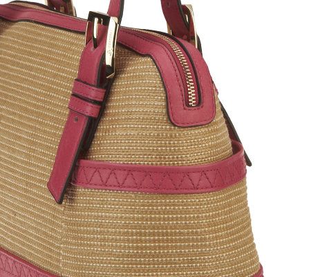 B. Makowsky Straw Zip Top Satchel with Glove Leather Trim