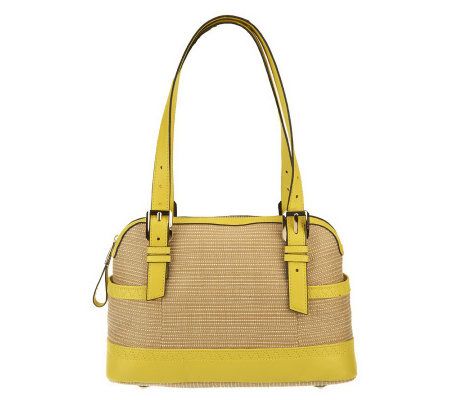 B. Makowsky Straw Zip Top Satchel with Glove Leather Trim - A231002