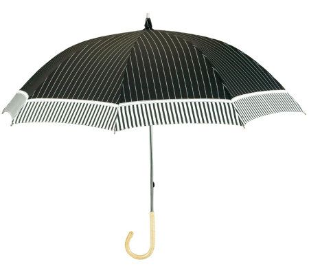 Leighton Black-and-White Striped Manual-Open Stick Parasol - A316502
