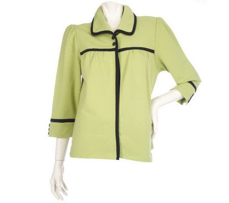 Motto 3/4 Sleeve Button Cuff Knit Jacket w/ Piping Detail - A87602