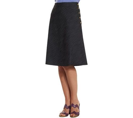 Isaac Mizrahi Live! Denim Skirt with Side Button Closure - A202403
