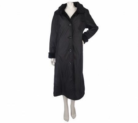 Dennis Basso Water Resistant Coat with Removable Hood & Faux Fur Trim - A212103