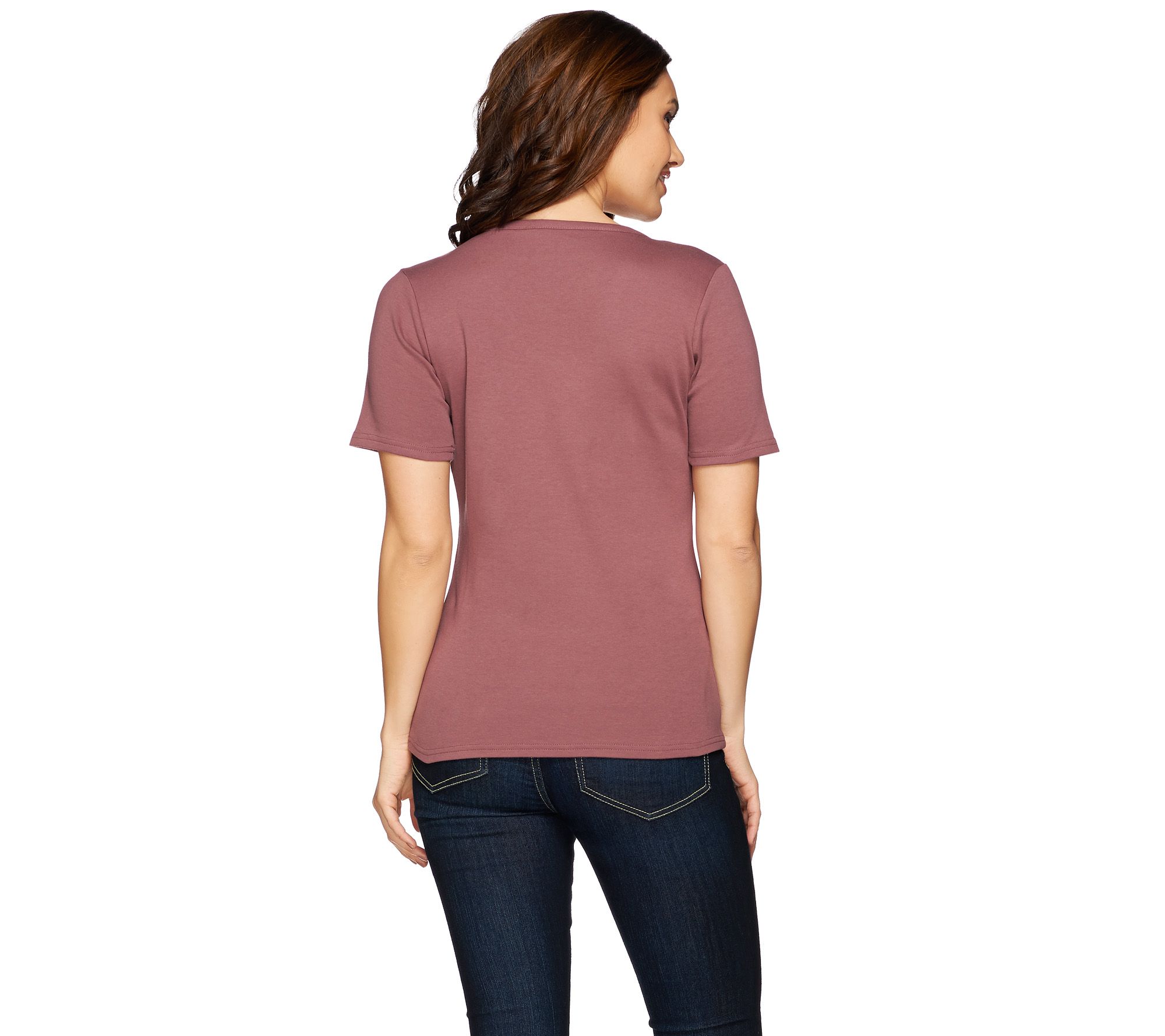 Liz Claiborne New York Essentials Rounded V-Neck Cotton T-Shirt