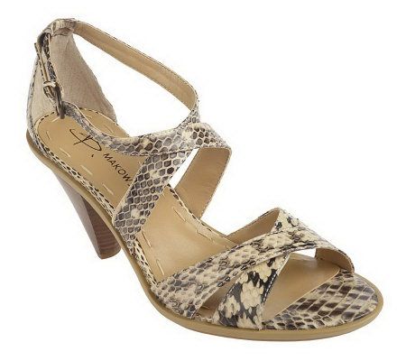 B. Makowsky Snake Embossed Multi-Strap Sandals w/ Adj. Ankle Strap - A213903