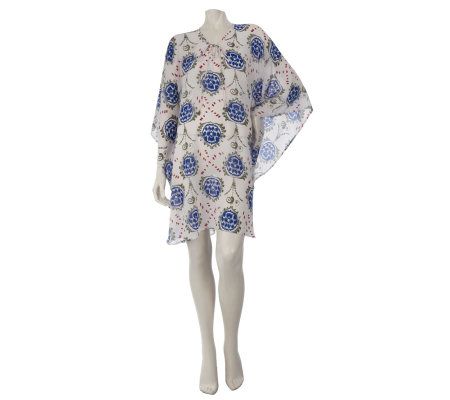 Dennis Basso Printed Chiffon Caftan with Tie Detail - A214803