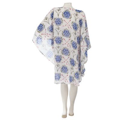 Dennis Basso Printed Chiffon Caftan with Tie Detail