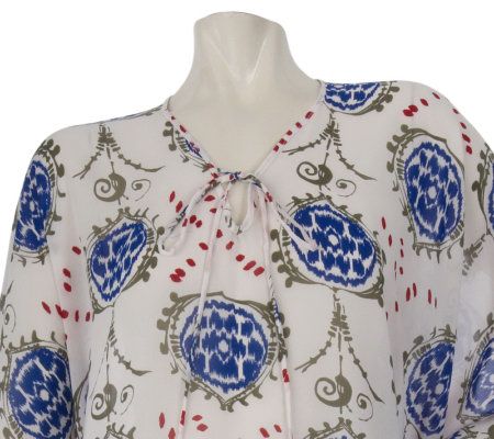 Dennis Basso Printed Chiffon Caftan with Tie Detail