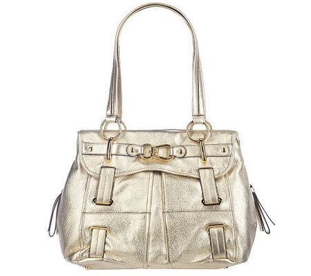 B. Makowsky Glove Leather Snap Top Belted Tote w/Side Pockets - A215003